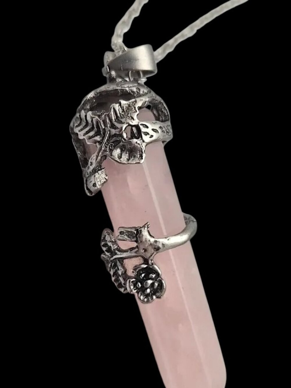 Chain Necklace Silver Tone & Rose Quartz Point Crystal 20 inches Tested - Picture 4 of 9